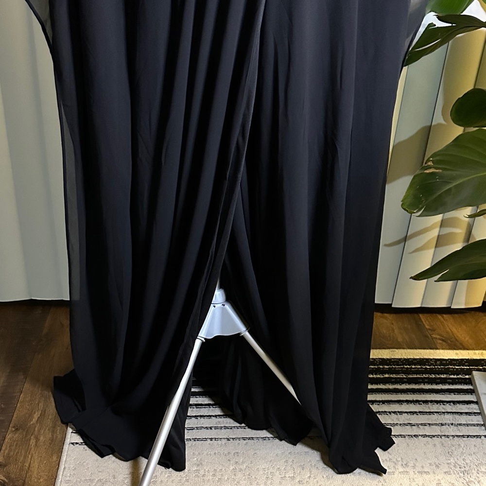 NEW Boohoo Chiffon Black Wrap Cape Sleeve Maxi Dress - Picture 8 of 14